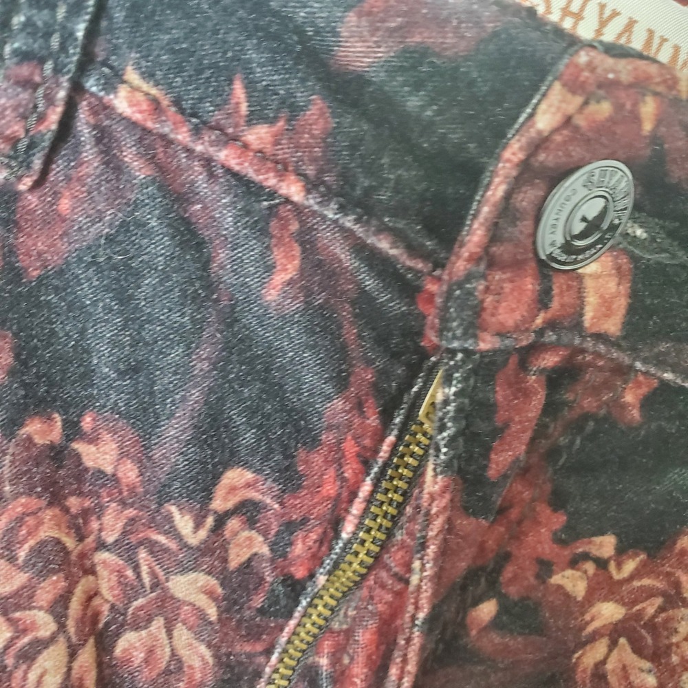 Shyanne Floral Black Velvet Flare Jeans W29xL34 Western Bell Bottoms 1970s Style - Picture 9 of 11